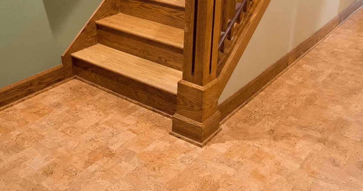 End of a staircase with cork flooring in Honolulu, HI