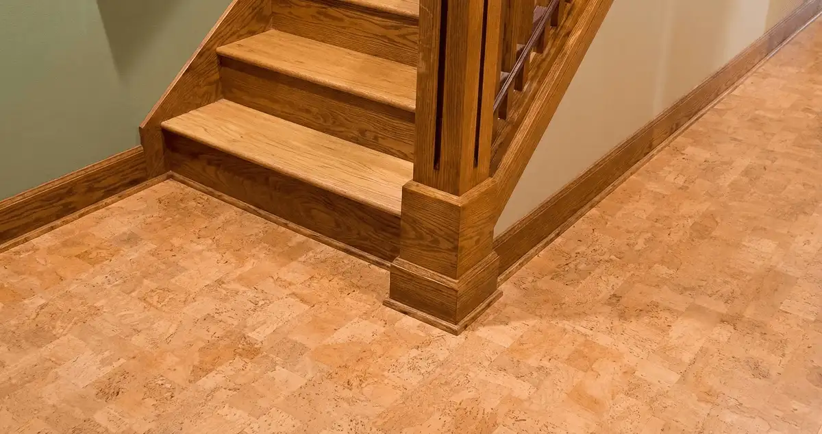 End of a staircase with cork flooring in Honolulu, HI