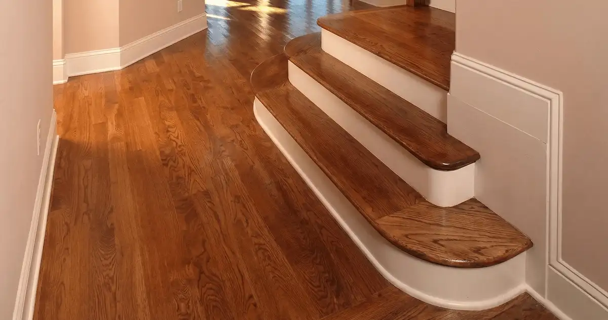 Base floor of a staircase with professionally restored wood flooring in Honolulu HI
